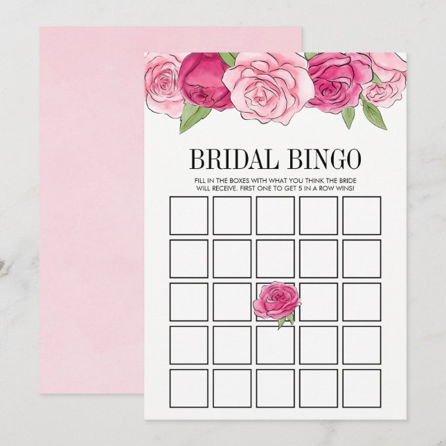 Pink Roses Bridal Shower Bingo Game Card (Front/Back)