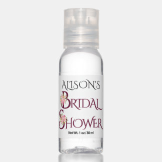 Pink roses bridal shower burgundy wedding favor hand sanitizer