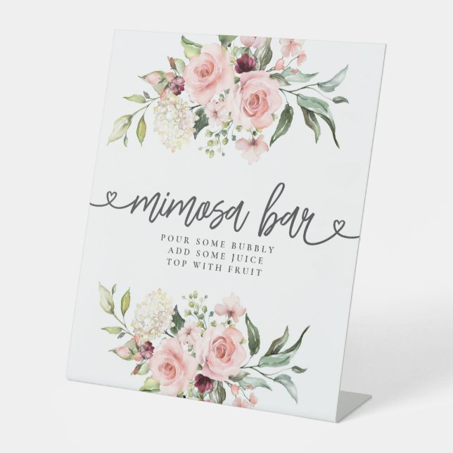 Pink Roses Bridal Shower Flower Bar  Pedestal Sign (Front)