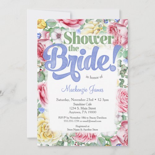Pink Roses Bridal Shower Invitation Lilac Bouquet