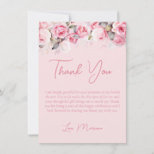 Pink Roses Bridal Shower Pink Thank You Card