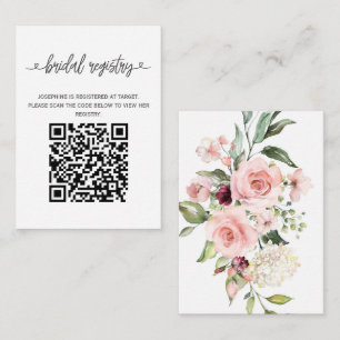 Pink Roses bridal shower registry with QR code Enclosure Card