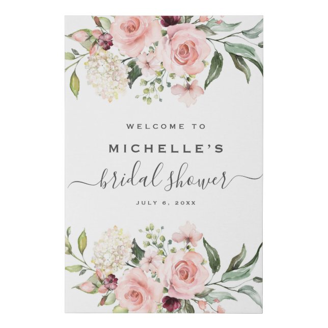 Pink Roses Bridal Shower Welcome Sign (Front)
