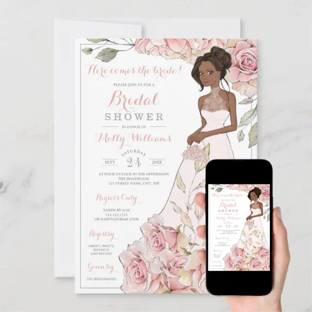 Pink Roses Bride Bridal Shower Invitation Zazzle