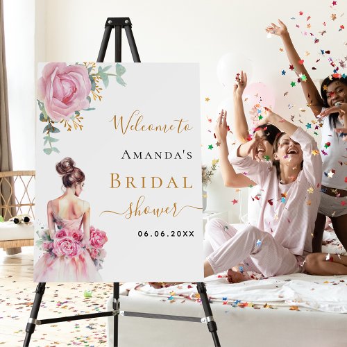 Pink roses bride dress Bridal Shower welcome Foam Board
