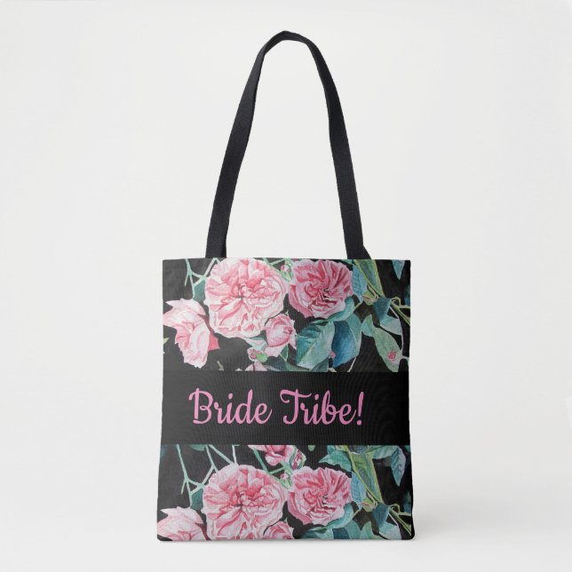 Pink Roses Bride Wedding Bridesmaid Tote Bag (Front)