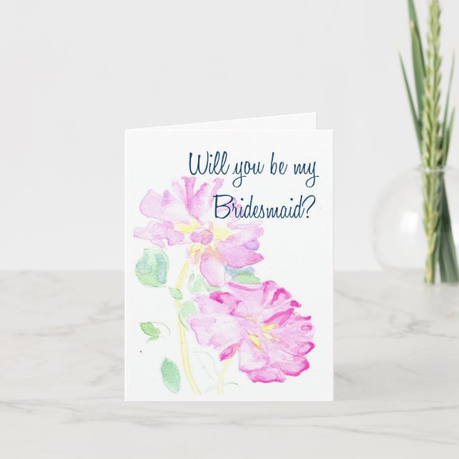 Pink Roses Bridesmaid Request Invitation (Front)