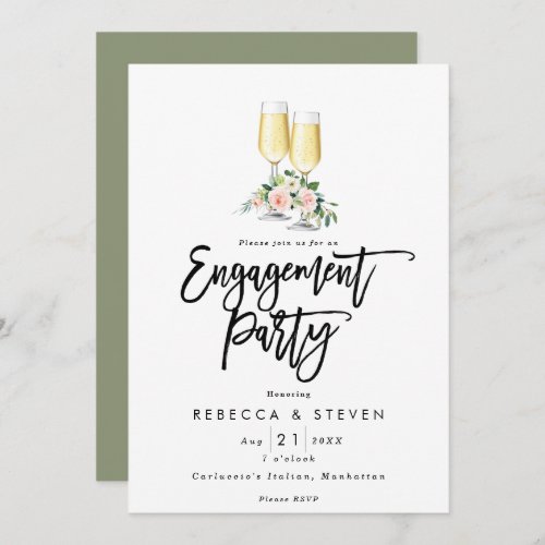 pink roses bubbly engagement party invitation