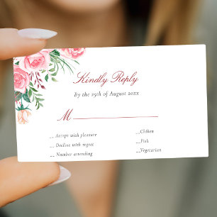 Pink roses budget wedding RSVP card enclosure