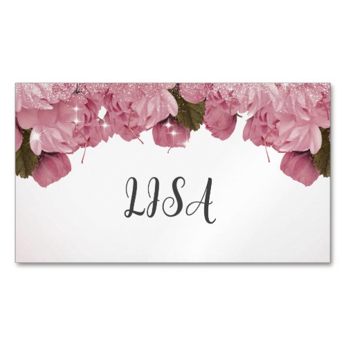 PINK ROSES  BUSINESS CARD MAGNET