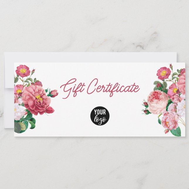 Pink Roses Business Logo QR Code Gift Certificate (Back)