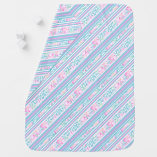 Pink Roses, Butterflies and Turquoise Stripes Baby Blanket