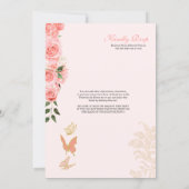 Pink Roses Butterfly Mariposa Quinceanera Floral Invitation (Back)