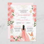 Pink Roses Butterfly Mariposa Quinceanera Floral Invitation (Front/Back)