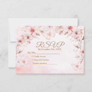Pink Roses Butterfly Quinceañera Crown Rsvp Card