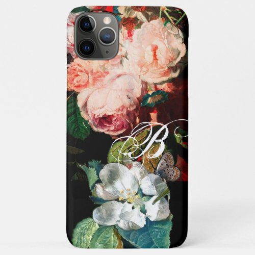 PINK ROSESBUTTERFLYWHITE FLOWER FLORAL MONOGRAM iPhone 11 PRO MAX CASE