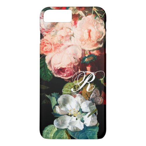 PINK ROSESBUTTERFLYWHITE FLOWER FLORAL MONOGRAM iPhone 8 PLUS7 PLUS CASE