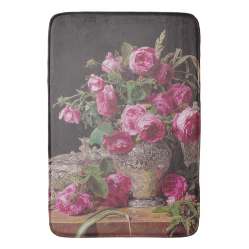 Pink Roses by Ferdinand Georg Waldmller Bath Mat