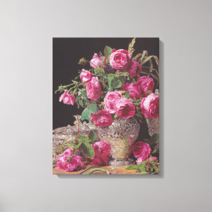 Pink Roses (by Ferdinand Georg Waldmüller) Canvas Print