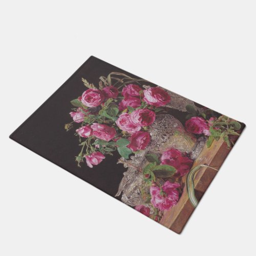 Pink Roses by Ferdinand Georg Waldmller Doormat