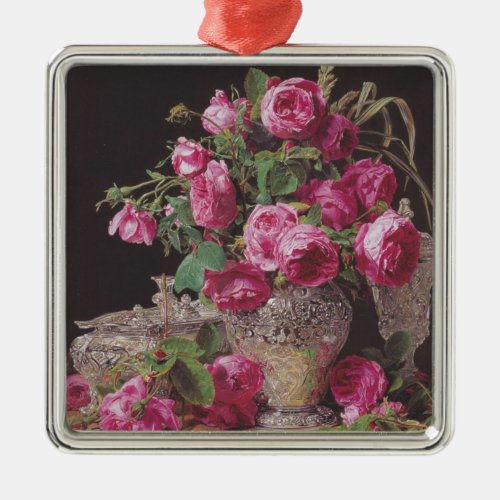 Pink Roses by Ferdinand Georg Waldmller Metal Ornament