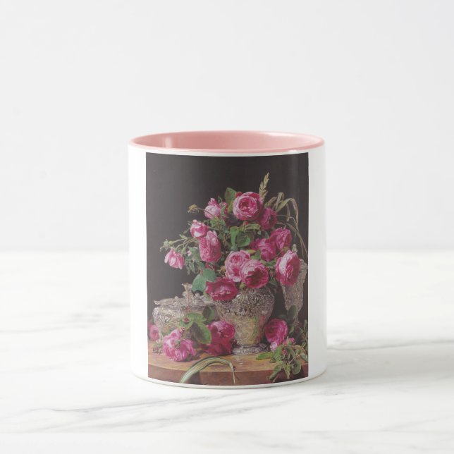 Pink Roses (by Ferdinand Georg Waldmüller) Mug (Center)