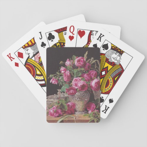 Pink Roses by Ferdinand Georg Waldmller Poker Cards