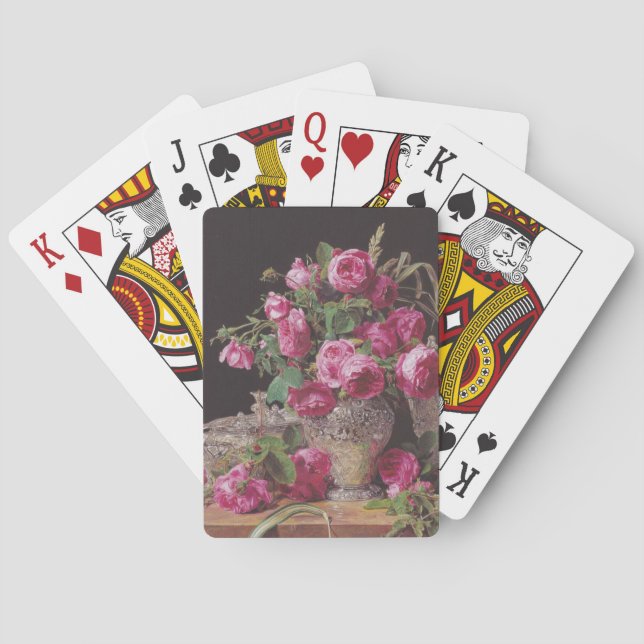 Pink Roses (by Ferdinand Georg Waldmüller) Poker Cards (Back)