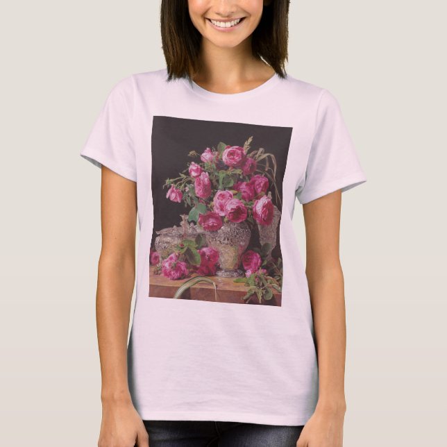 Pink Roses (by Ferdinand Georg Waldmüller) T-Shirt (Front)