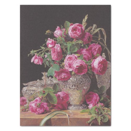 Pink Roses by Ferdinand Georg Waldmller Tissue Paper