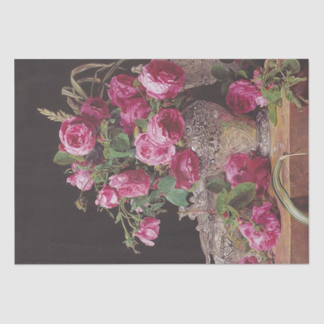 Pink Roses (by Ferdinand Georg Waldmüller) Tissue Paper (Front)