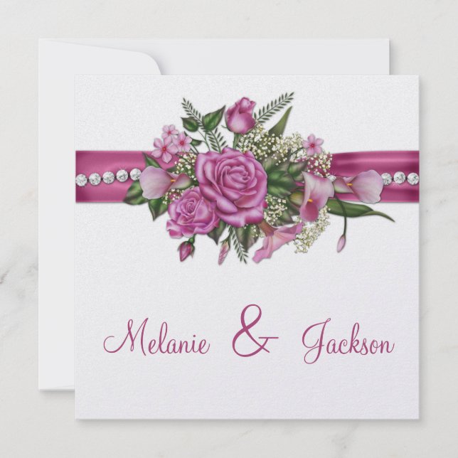 Pink Roses Callas Buds After Wedding Celebration Invitation (Front)