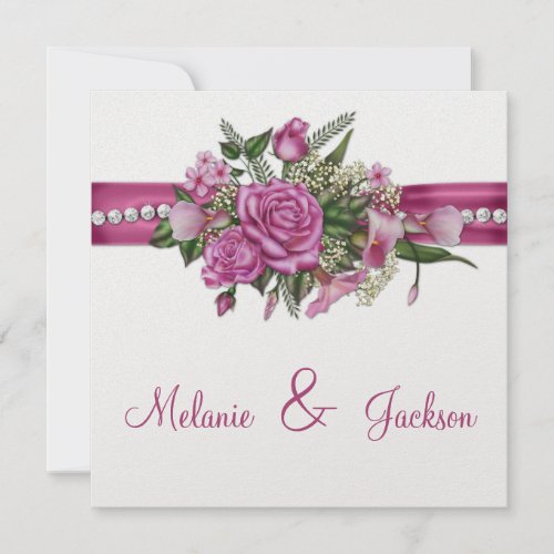 Pink Roses Callas Buds After Wedding Celebration Personalized Announcement