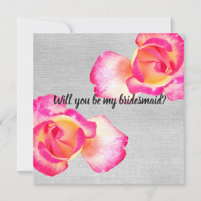 Pink Roses, canvas  Bridesmaid  Wedding Card (Front)
