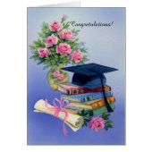 Pink roses cap graduation customizable card (Front)