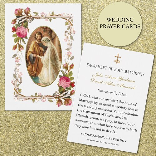 Pink Roses Catholic Wedding Prayer Card