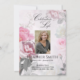 Pink Roses Celebration of Life Funeral Invitation