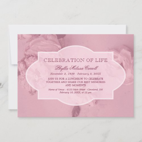 Pink Roses Celebration of Life Invitation