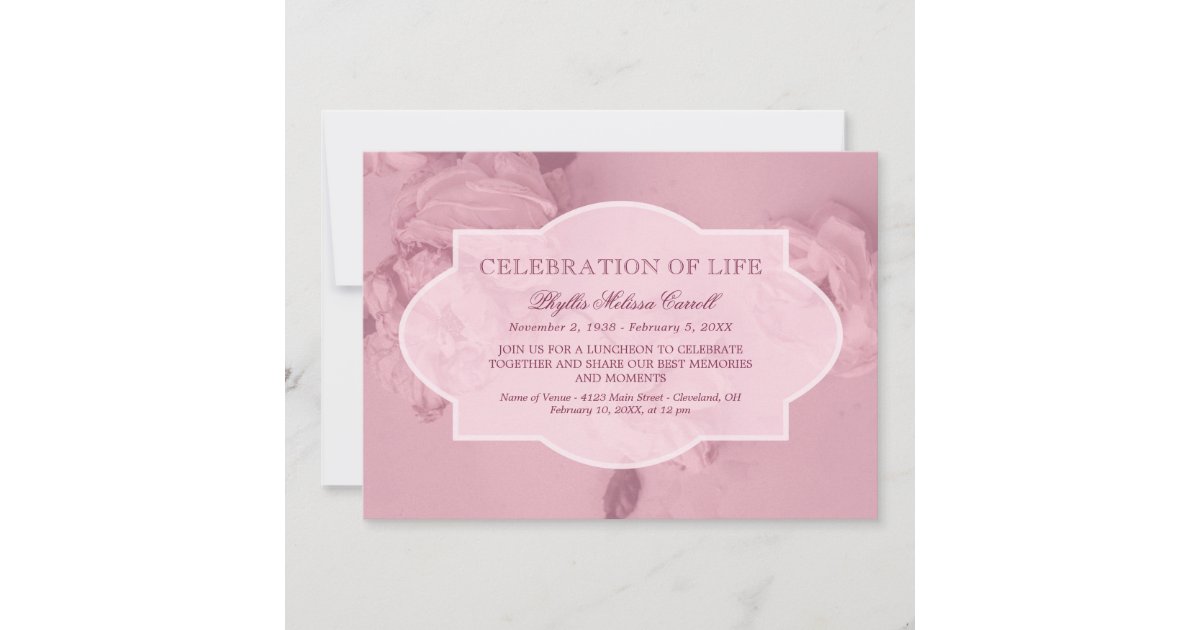 Pink Roses Celebration of Life Invitation | Zazzle