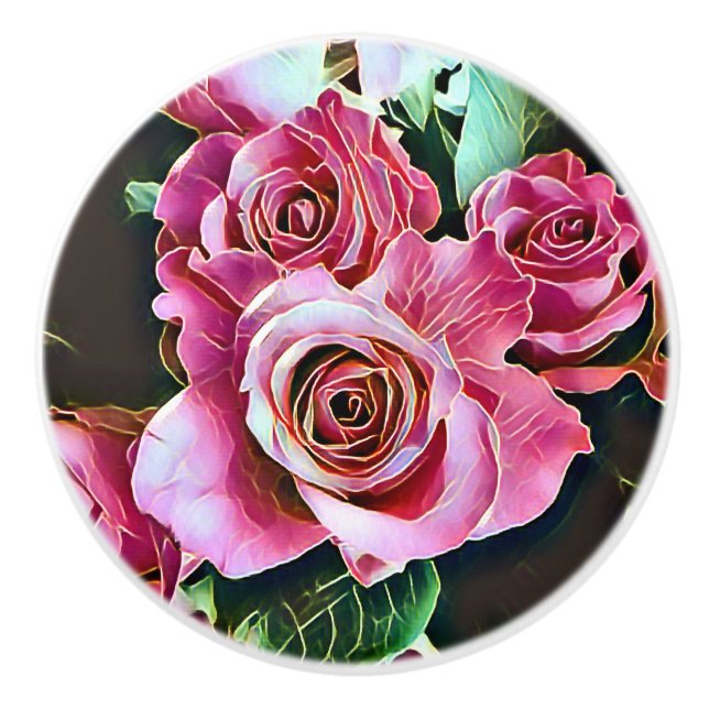PINK ROSES CERAMIC KNOB (Front)