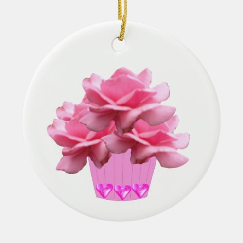 Pink Roses Ceramic Ornament
