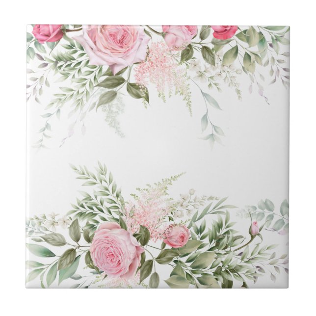 Pink Roses Ceramic Tile (Front)