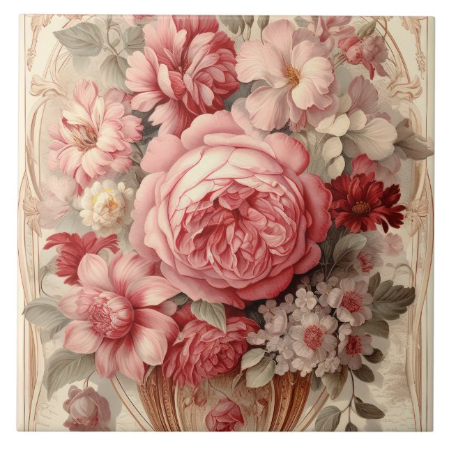 Pink roses ceramic tile (Front)