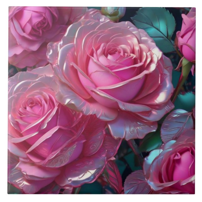 Pink roses Ceramic Tile (Front)