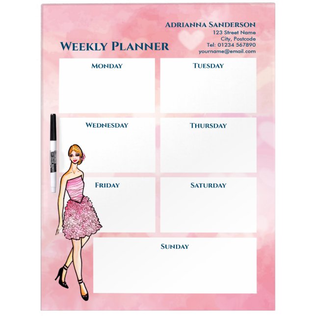 Pink Roses Classic Elegant Cocktail Dress Hearts Dry Erase Board (Front)