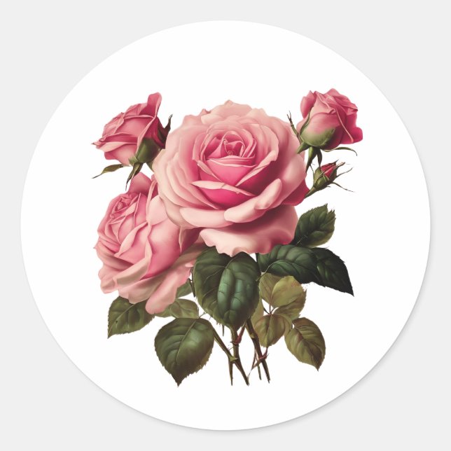 Pink Roses  Classic Round Sticker (Front)