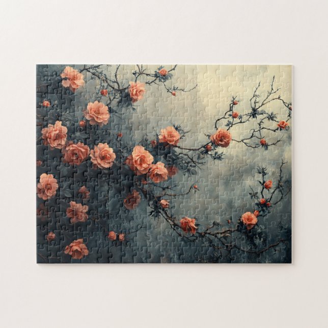 Pink Roses Climbing Vine Moody Jigsaw Puzzle (Horizontal)