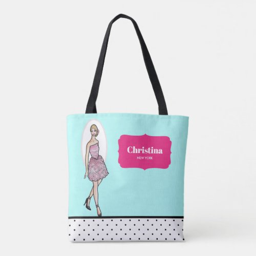 Pink Roses Cocktail Dress Fashion Illustration Tote Bag