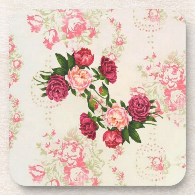 Pink Roses Cork Coaster (Front)
