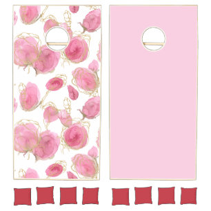 Pink roses cornhole set